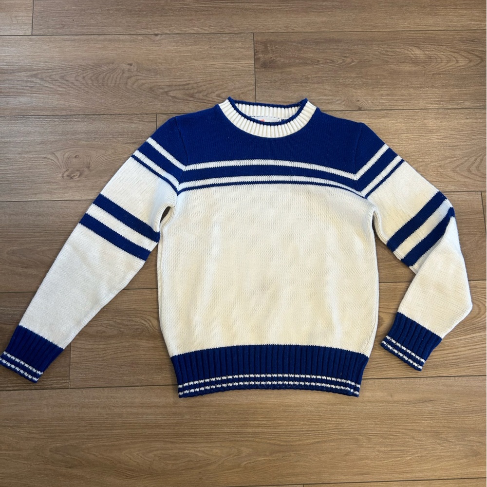 Vintage 80’s Varsity Cheer Sweater Blue & Off White Stripe‎ Size S?